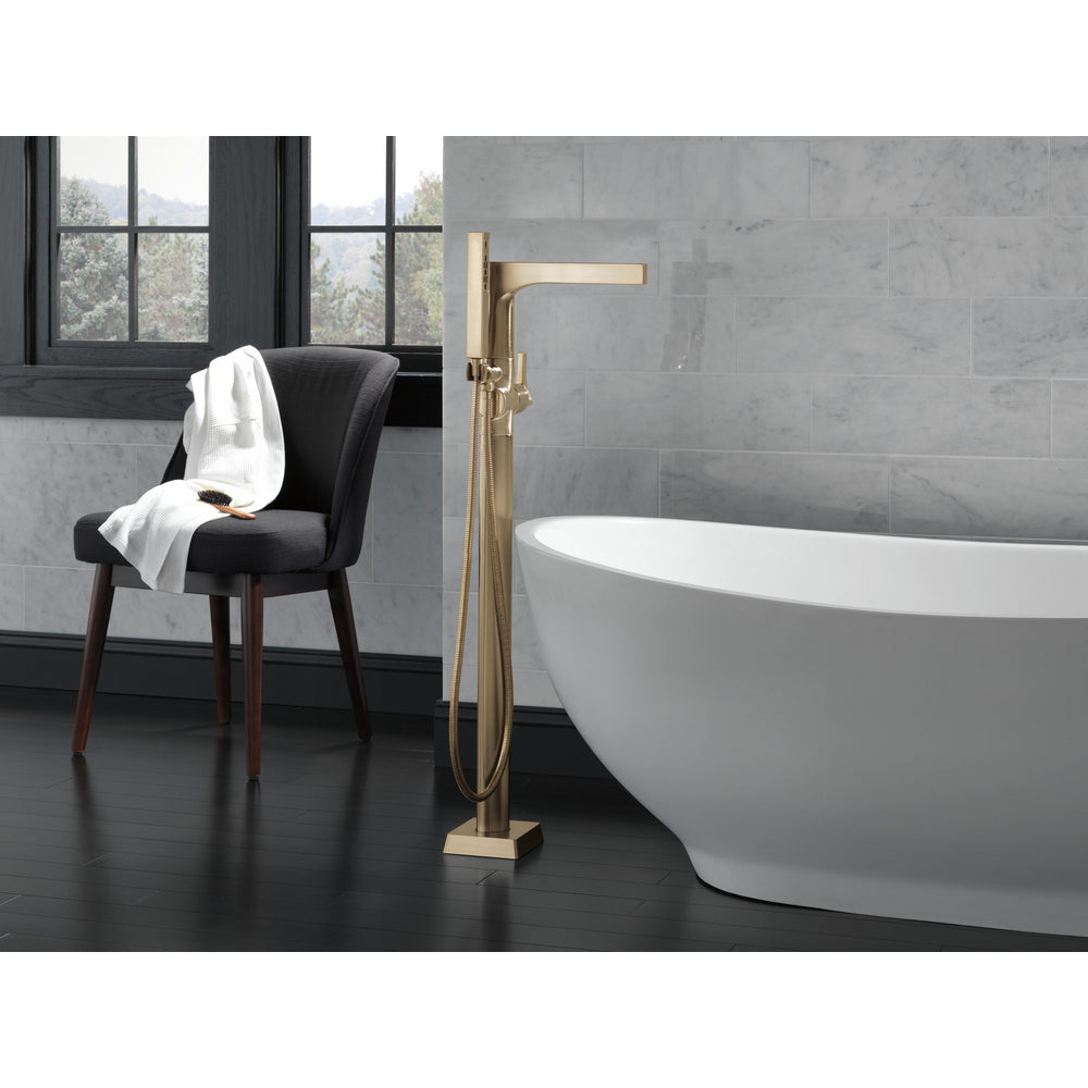 Delta Zura Floor Mount Tub Filler With Handshower - Champagne Bronze