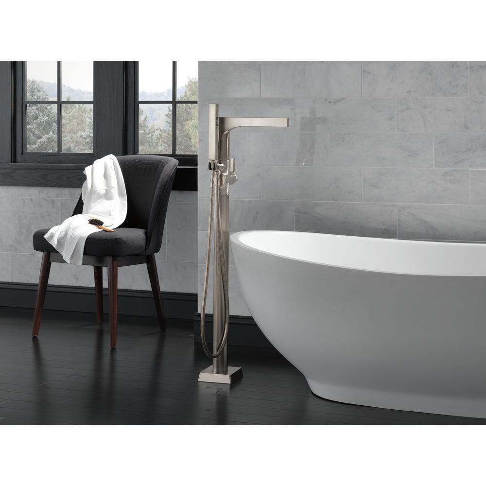 Delta Zura Floor Mount Tub Filler With Handshower - Stainless