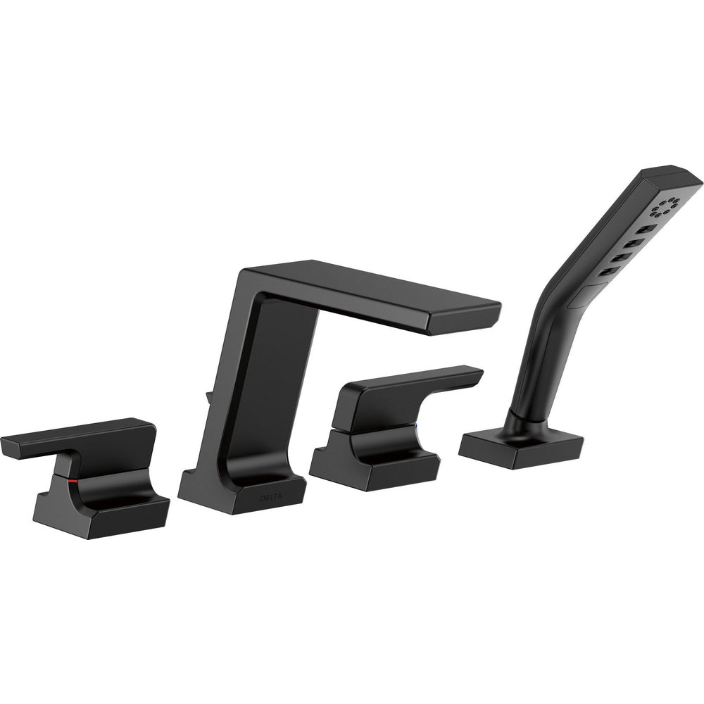 Delta Pivotal 4 Hole Roman Tub Faucet Shower 2L - Matte Black