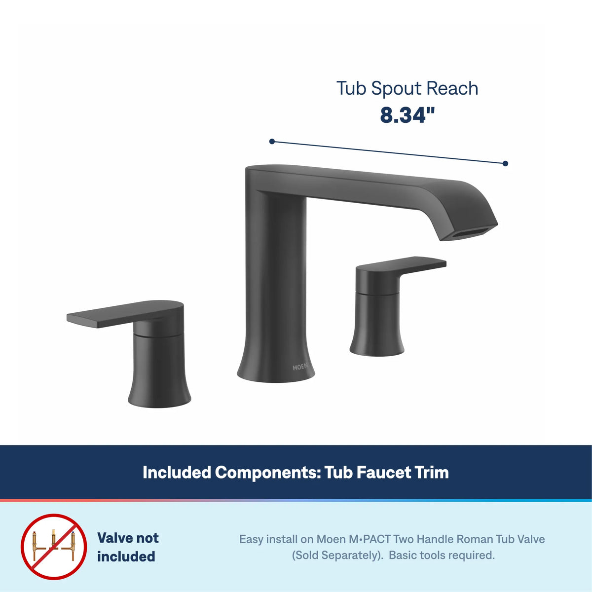 Moen Genta LX Two-Handle Low-Arc Roman Tub Faucet T908 in Matte Black (T908BL) - view 2