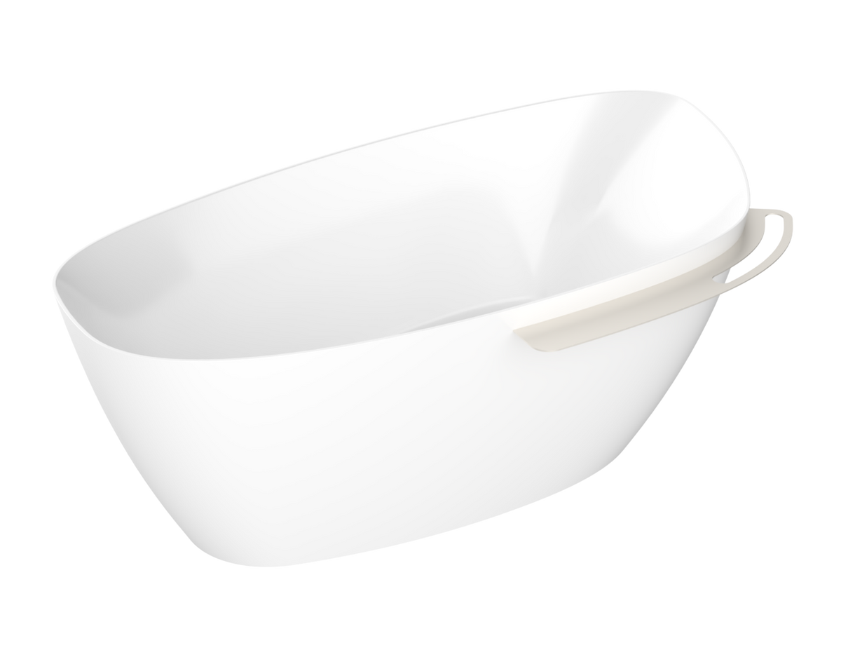 Zitta Aito Freestanding bathtub, 66", in glossy white with drain on left, brushed nickel shelf TAO6633FA041