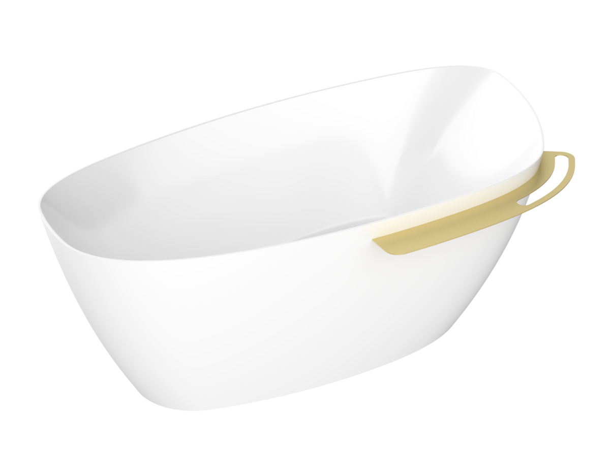 Zitta Aito Freestanding bathtub, 66", in matte white with drain on left, brushed gold shelf TAO6633FA055