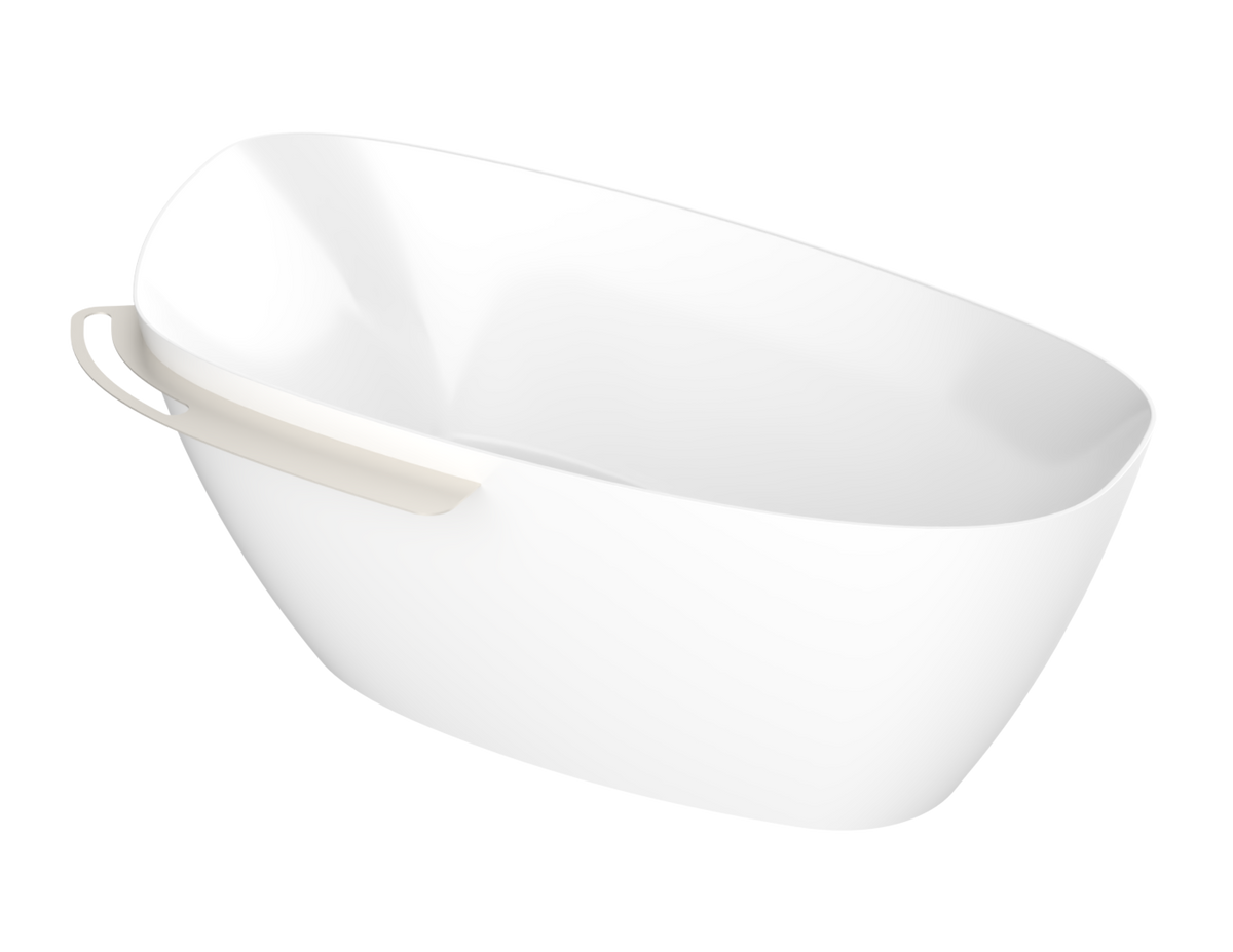 Zitta Aito Freestanding bathtub, 66", in matte white with drain on right, brushed nickel shelf TAO6633FAR45