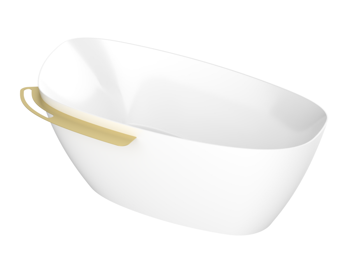 Zitta Aito Freestanding bathtub, 66", in matte white with drain on right, brushed gold shelf TAO6633FAR55