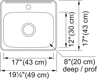 Kindred Steel Queen 19.13" drop-in stainless steel kitchen sink QSL1719-8-1 dimension drawing