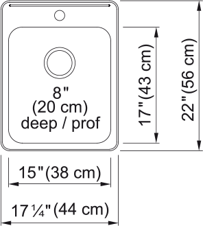 Kindred Steel Queen 17.25" drop-in stainless steel kitchen sink QSLA2217-8-1 dimension drawing