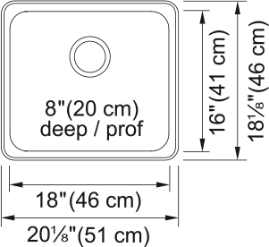 Kindred Steel Queen 20.13" drop-in stainless steel kitchen sink QSA1820-8 dimension drawing
