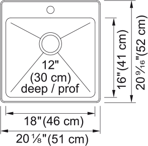 Kindred Steel Queen 20.13" dual mount stainless steel kitchen sink QSLF2020-12-1 dimension drawing