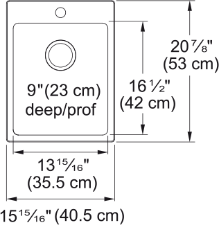 Kindred Brookmore 16" drop-in stainless steel kitchen sink BSL2116-9-1 dimension drawing