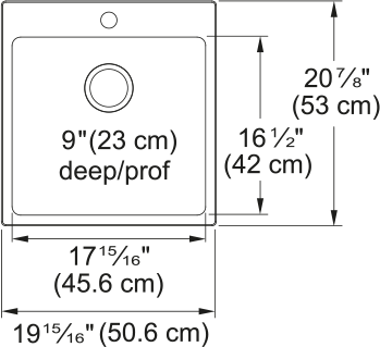 Kindred Brookmore 20" drop-in stainless steel kitchen sink BSL2120-9-1 dimension drawing