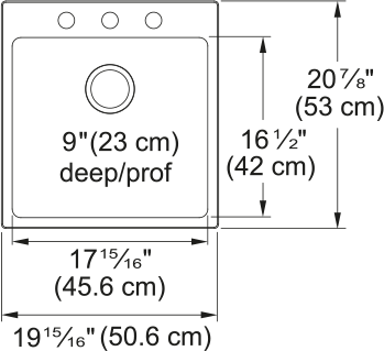 Kindred Brookmore 20" drop-in stainless steel kitchen sink BSL2120-9-3 dimension drawing