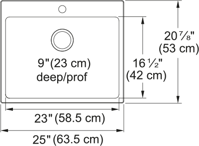 Kindred Brookmore 25" drop-in stainless steel kitchen sink BSL2125-9-1 dimension drawing