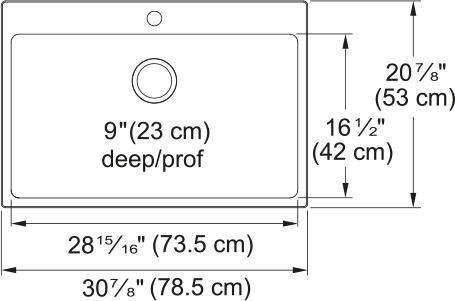 Kindred Brookmore 31" drop-in stainless steel kitchen sink BSL2131-9-1 dimension drawing