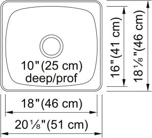 Kindred Steel Queen 20.13" drop-in stainless steel kitchen sink QS1820-10 dimension drawing