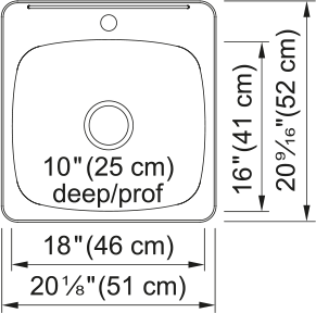 Kindred Steel Queen 25.25" drop-in stainless steel kitchen sink QSLA2225-8-4 dimension drawing