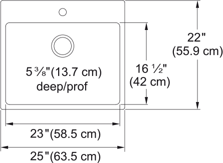 Kindred Brookmore 25" drop-in stainless steel kitchen sink BSL2225-ADA-1 dimension drawing