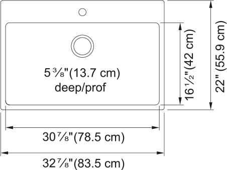 Kindred Brookmore 33" drop-in stainless steel kitchen sink BSL2233-ADA-1 dimension drawing