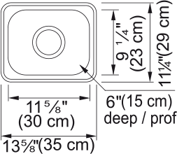 Kindred Steel Queen 13.63" drop-in stainless steel kitchen sink QS1113-6 dimension drawing