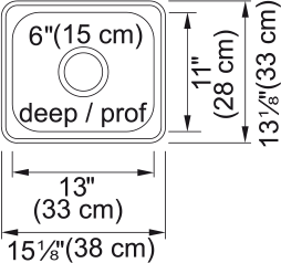 Kindred Steel Queen 15.13" drop-in stainless steel kitchen sink QS1315-6 dimension drawing
