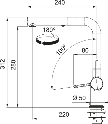 Franke Active pull-out kitchen faucet ACT-PO dimension drawing