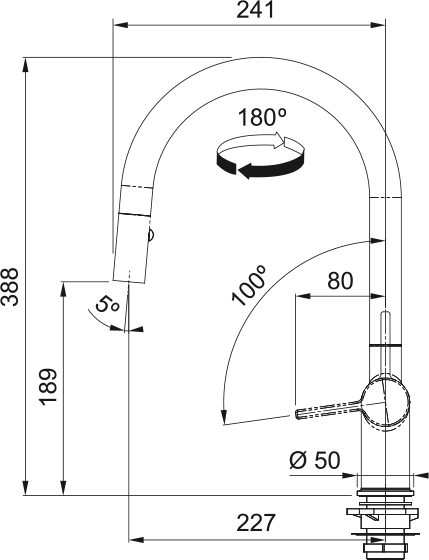 Franke Active pull-down kitchen faucet ACT-PD-CHR dimension drawing
