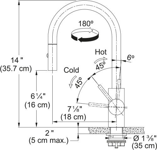 Franke Eos Neo prep faucet EOS-PR dimension drawing