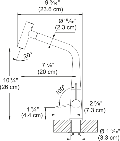 Franke Icon pull-out kitchen faucet ICN-PO dimension drawing