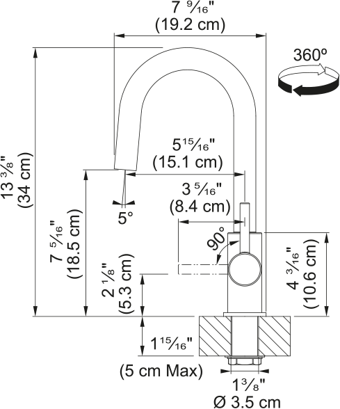 Franke Maris Lario bar faucet LAR-BR dimension drawing