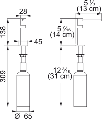 Franke Single Hole Soap Dispenser UNI-SD dimension drawing