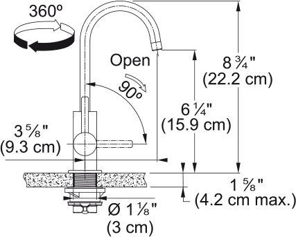 Franke Universal hot filtered water faucet UNJ-HO dimension drawing