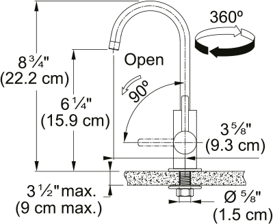 Franke Universal cold filtered water faucet UNJ-FW dimension drawing