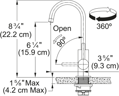 Franke Universal hot and cold filtered water faucet UNJ-HC dimension drawing