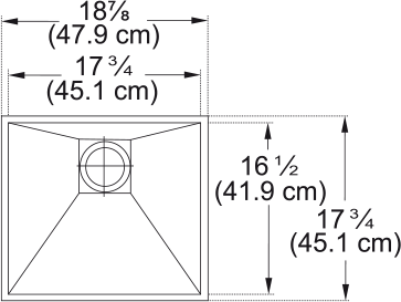 Franke Peak 18.88" undermount stainless steel kitchen sink PKX11018-S dimension drawing