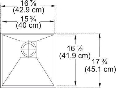 Franke Peak 17" undermount stainless steel kitchen sink PKX11016-S dimension drawing