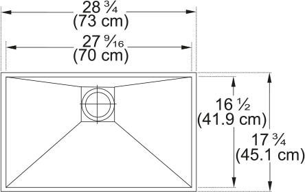 Franke Peak 28.75" undermount stainless steel kitchen sink PKX11028-WKC dimension drawing