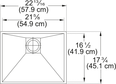 Franke Peak 22.81" undermount stainless steel kitchen sink PKX11021-S dimension drawing