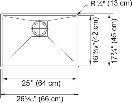 Franke Peak 26.19" undermount stainless steel kitchen sink PKX11025-S dimension drawing