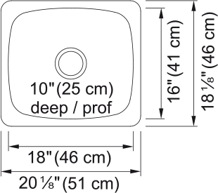 Kindred Steel Queen 20.13" undermount stainless steel kitchen sink QSU1820-10 dimension drawing