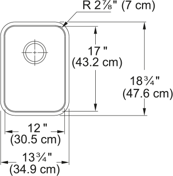 Franke Grande 13.75" undermount stainless steel kitchen sink GDX11012-CA dimension drawing