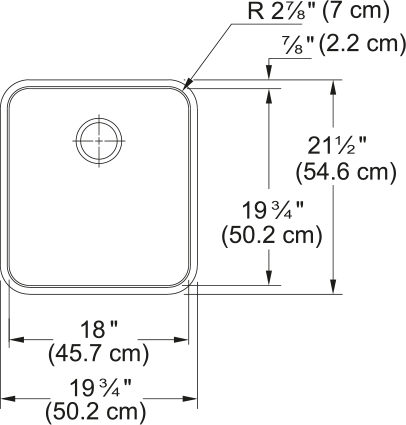 Franke Grande 19.75" undermount stainless steel kitchen sink GDX11018-CA dimension drawing
