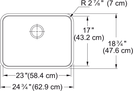 Franke Grande 24.75" undermount stainless steel kitchen sink GDX11023-CA dimension drawing