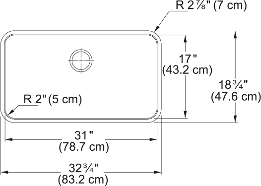 Franke Grande 32.75" undermount stainless steel kitchen sink GDX11031-CA dimension drawing