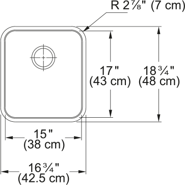Franke Grande 16.75" undermount stainless steel kitchen sink GDX11015-CA dimension drawing