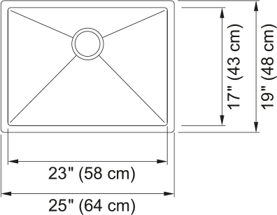 Franke Outdoor 25" undermount stainless steel kitchen sink ODX110-2310-316 dimension drawing