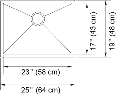 Franke Outdoor 25" undermount stainless steel kitchen sink ODX110-2312-316 dimension drawing