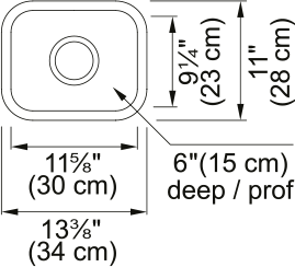 Kindred Steel Queen 13.38" undermount stainless steel kitchen sink QSU1113-6 dimension drawing
