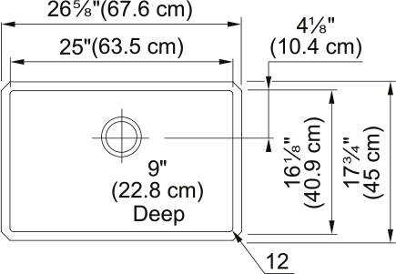 Franke Cube 26.65" undermount stainless steel kitchen sink CUX110-25-CA dimension drawing
