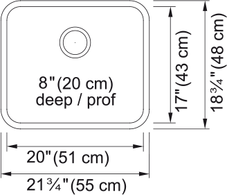Kindred Steel Queen 21.75" undermount stainless steel kitchen sink QSUA1922-8 dimension drawing