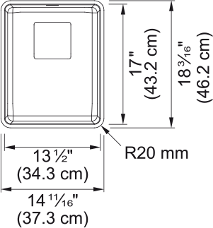 Franke Pescara 14.68" undermount stainless steel kitchen sink PTX110-14-CA dimension drawing