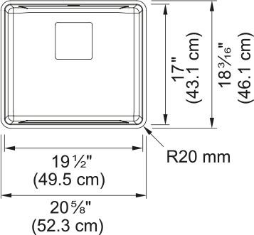Franke Pescara 21" undermount stainless steel kitchen sink PTX110-20-CA dimension drawing